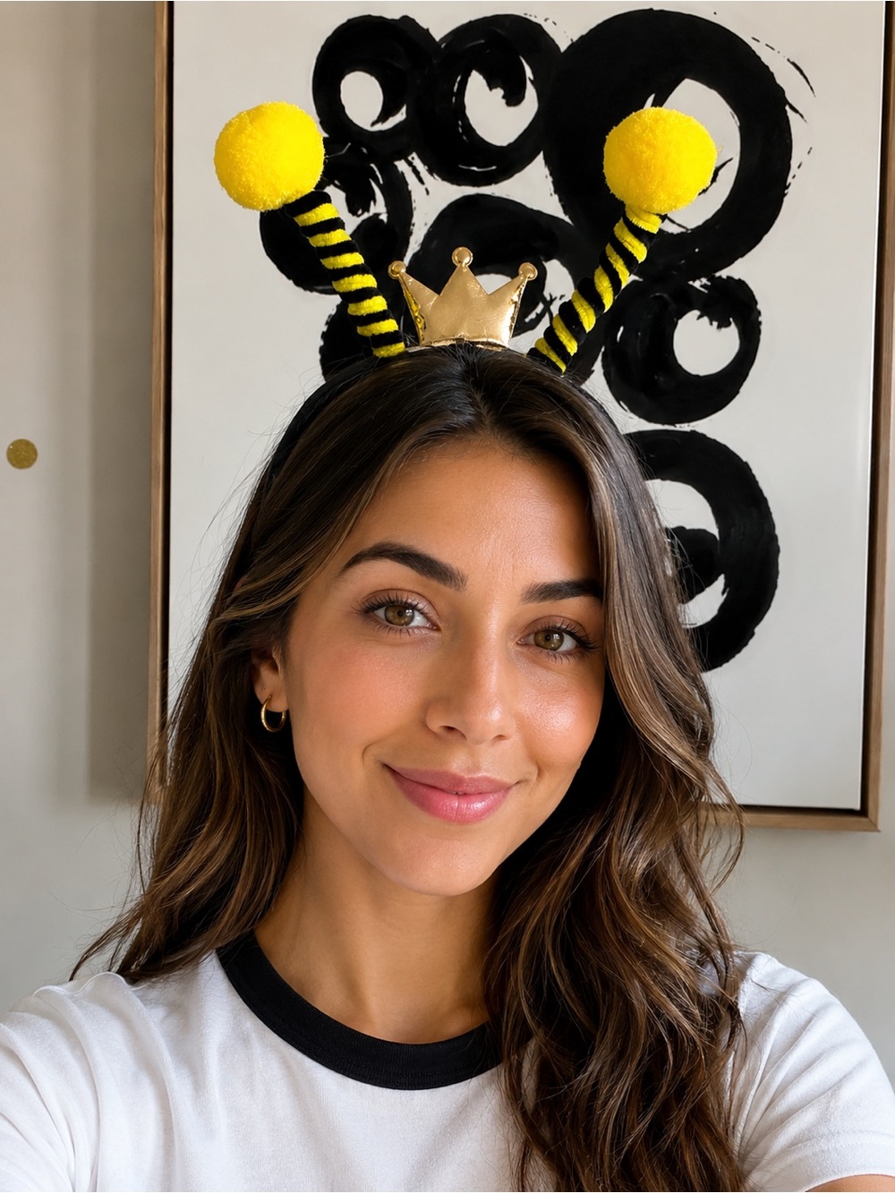 Queen Bee Headband – Black & Yellow Antennae with Gold Crown 👑 set of 2